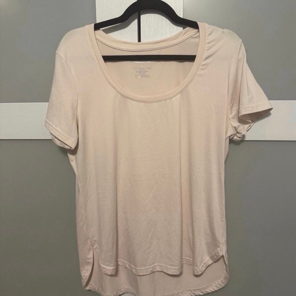 Fit Collective Women’s Light Pink Scoop Neck High Low Hem Performance Top Size L